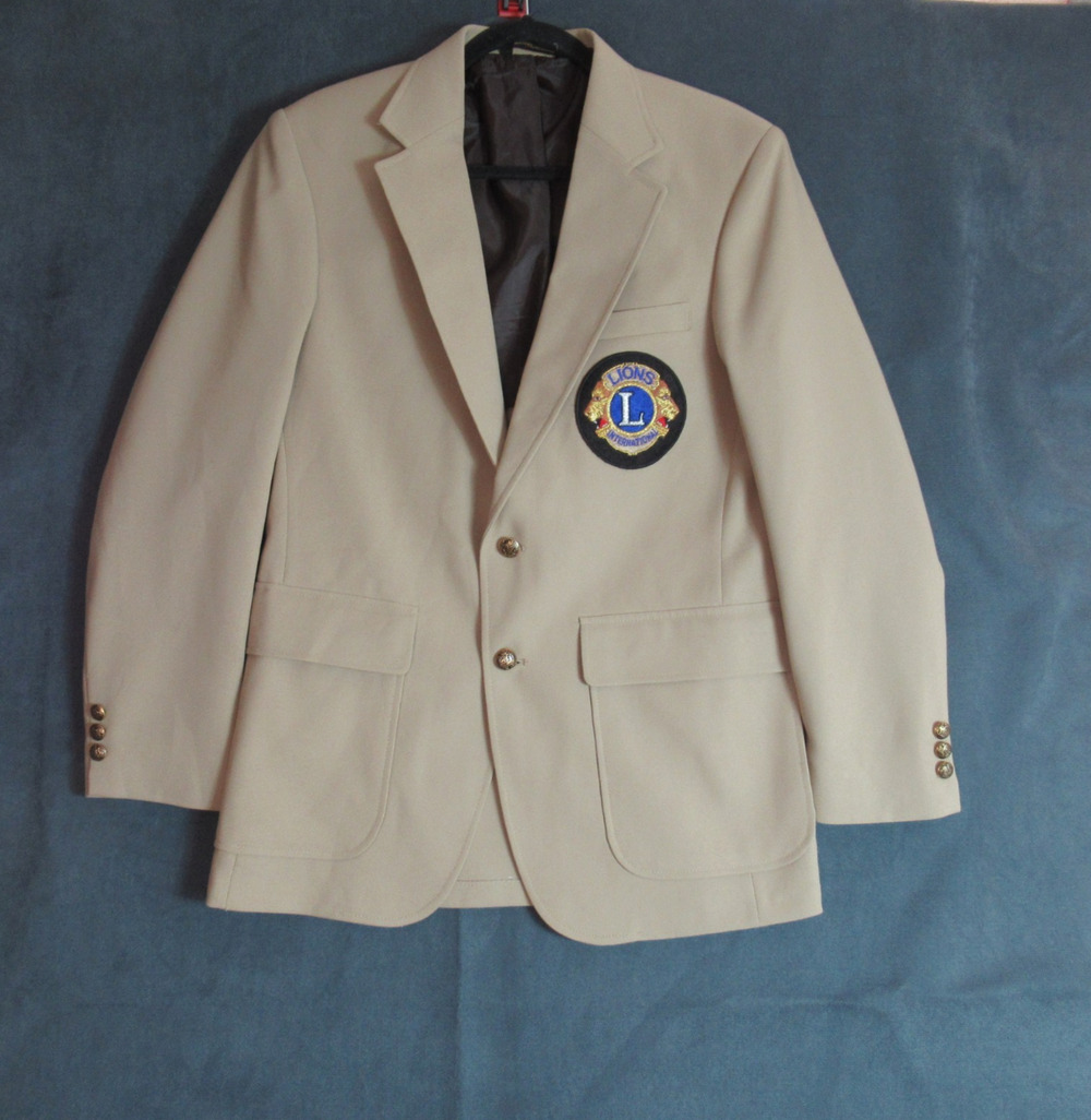 Vintage Edwards Blazer Mens 38R Tan Single Breasted Lion Patch Gold Buttons 90s